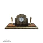 Vintage Persian Khatam Pen and Business Card Holder with Clock