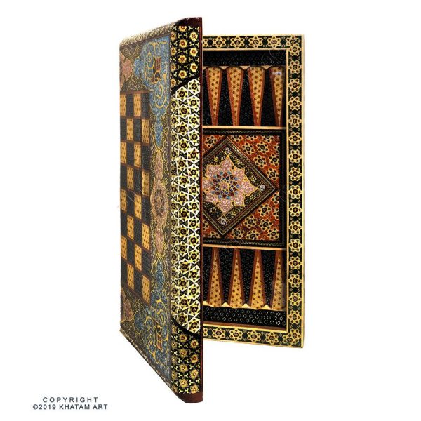 Khatam Chessboard & Backgammon Box with Eslimi Miniature - Image 4