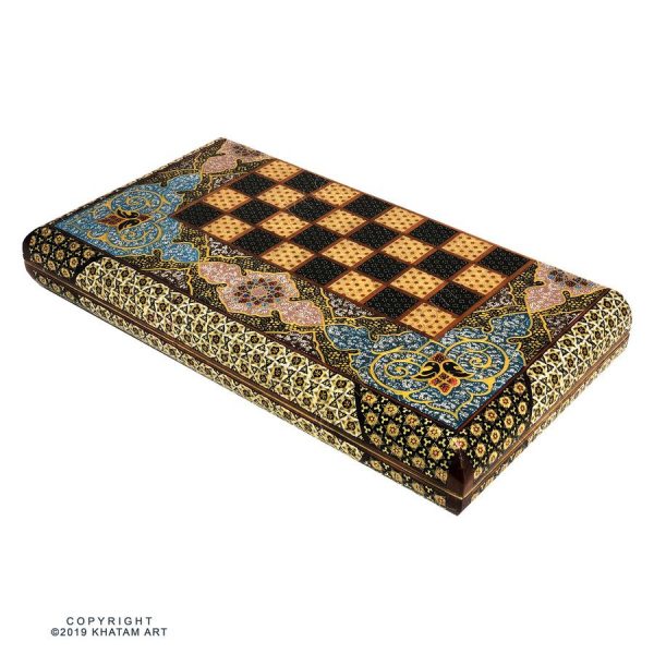 Khatam Chessboard & Backgammon Box with Eslimi Miniature - Image 6