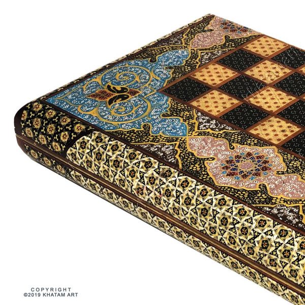 Khatam Chessboard & Backgammon Box with Eslimi Miniature - Image 8