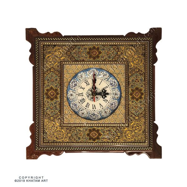 Khatam & Minakari Wall Clock with Eslimi Design - 16 cm