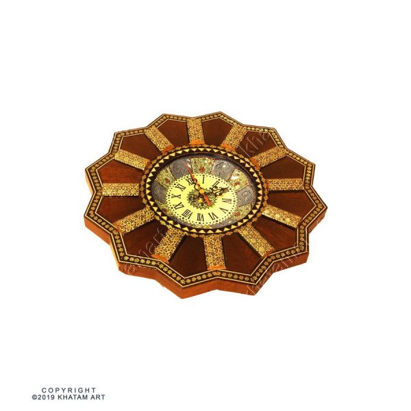 Khatam & Minakari with Red Wood Wall Clock - 16 cm - Image 2