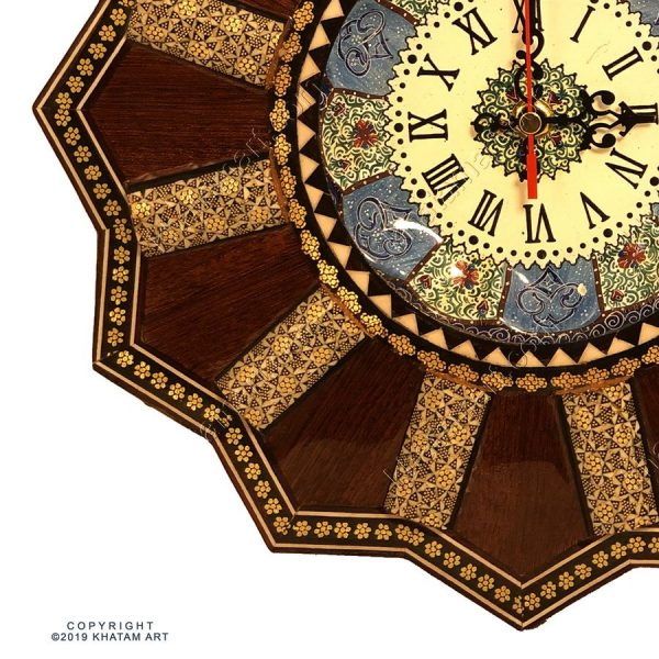 Khatam & Minakari with Red Wood Wall Clock - 16 cm - Image 3